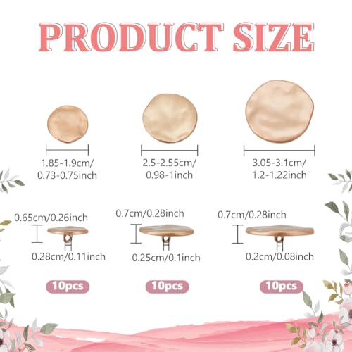 30st Gold Metal Knoppen, 18.5/25/30.5mm platte ronde metalen knop 1 Hole Legering Shank knop Blazer knopen voor kostuums Naaien DIY ambachten haken ornament