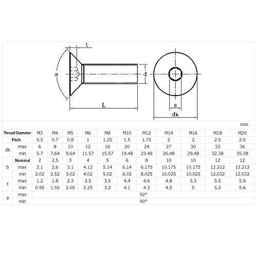 20 st Countersunk Schroeven, Hex Flat Head bevestigingsschroeven, Hex Key Bolts - M6*40mm 5