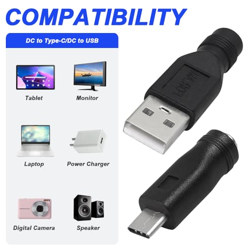 DC-plug met USB-adapter 5.5mm x 2.1mm & DC-plug met Type-C-adapter 5.5mm x 2.1mm 5V-converterplug voor USB-apparaten en laptops (Terug van 10) 3