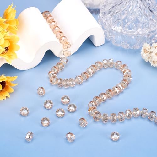 60 st. Rondelle Glazen Kralen 10mm Transparante Regenboog Vergulde Glas Spacer Kralen Crystal Facet Ambachten Kralen voor DIY armband sieraden maken, PeachPuff 3
