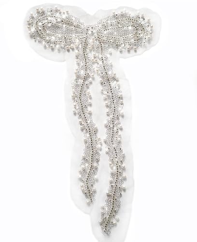 1 st Bow Kralen Sequins borduren Appliques Grote borduurwerk Sequins Lace Patch Appliques Naaien, Patches Naaien op stof voor kleding jurk bruidsjurk, B