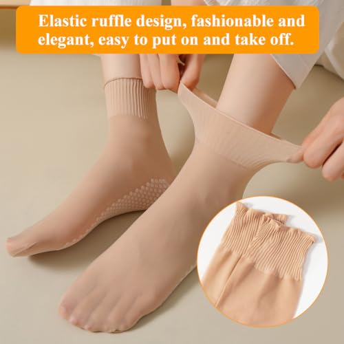 Enkelsokken voor vrouwen met een Sokkenwaszak, 6 paar Nylonsokken voor vrouwen, Non-Slipsokken voor vrouwen, Maat 4-7 - Naakt, Beige, 37-40 EU, beige 3