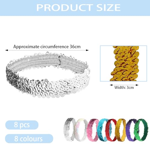 8st Sequin Headband Vrouwen Sport Glitter Headband Elastische Sparkling Headband Verstelbare Maat Bling Sport Headband Non-slip Headdress Shiny Style Accessoires voor meisjes