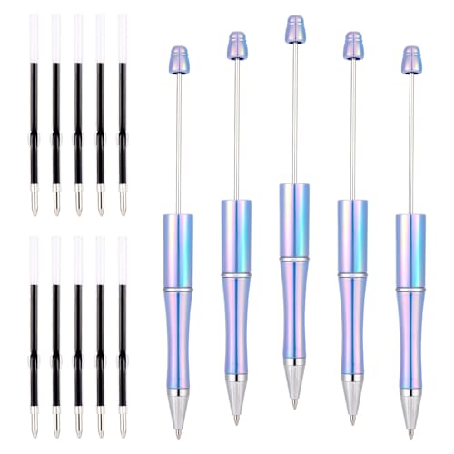 5 st Kralen Pennen met 10 st 1 mm Pen Refill Plastic Kralen Pennen Shank Black Ink Ballpoint Pen voor Pen Making School Office Supplies, Cornflower Blue