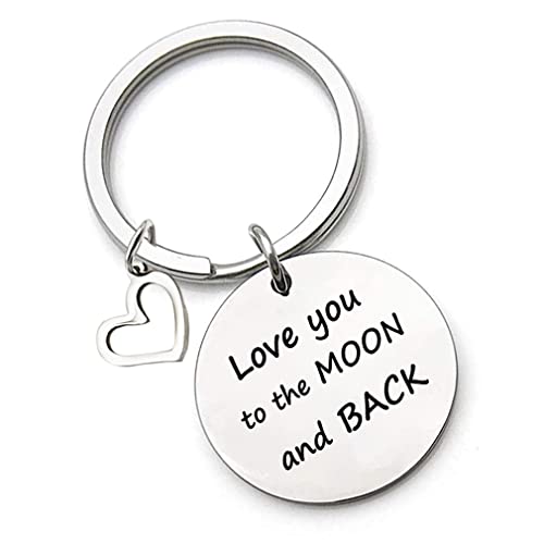 Love You to the Moon and Back Keychain Inspirational Lovers Paar Man Vrouw Moeder Sleutelhanger Geschenk Verjaardag Moederdag, Zilver, zilver 3