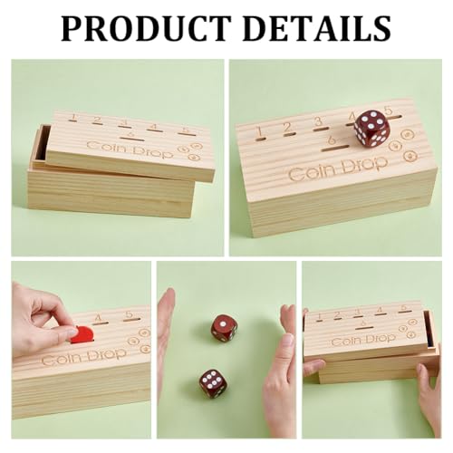 Wood Munch Game Inclusief 2 dobbelstenen, 100 acryl spelen stenen, 6 Slots, dennen houder, Skill-based Penny Toss Game voor familie vieringen, Drinken Games of Hand Eye Training 3