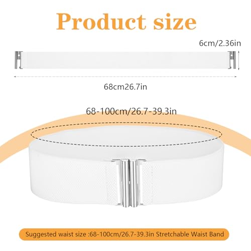 Brede elastische riem voor vrouwen, Stretch Waist Belt Dames jurk Buckle Belt Vintage Cinch verstelbare tailleband, zwart + zilveren knoop, One Size, zwart + zilveren knoop, One Size 5