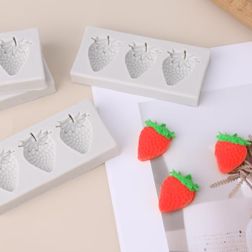 4Pcs 3D Aardbei siliconen mallen, Mini Fruitvormen voor Cake Decoratie Cupcake Topper Chocolade Fondant Candy Jelly Polymer Clay en Gumpaste 4