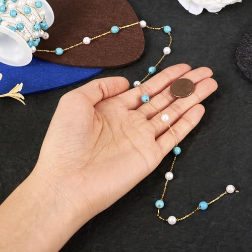 Synthetische Turquoise & Glazen kralen ketting Link Kabel Kettingen onafgemaakte sieraden ketting met imitatie parel kralen voor DIY ketting armband sieraden maken 5