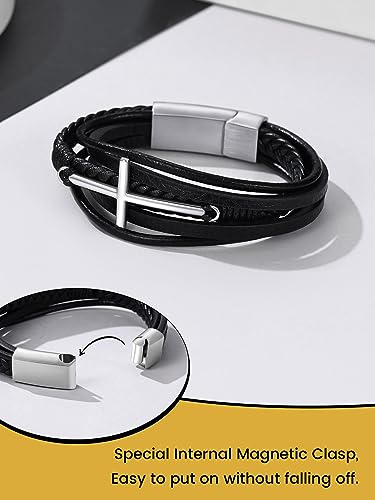 Heren leren armband, gepersonaliseerde heren armbanden, met gravure, gotische lederen band, zwart met schorpioen/cobra's/krullen/cross, 19 cm/21 cm/23 cm Lang, voor vader, vriend, mannen 3