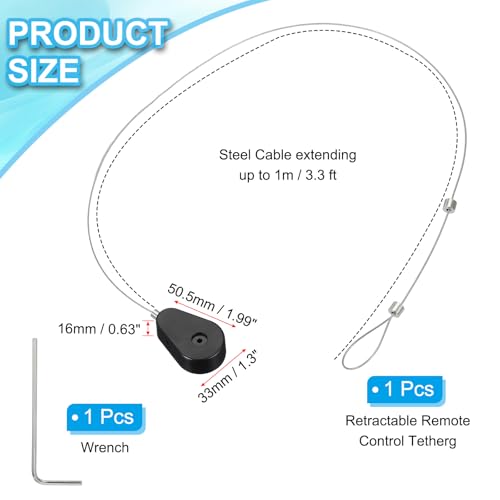 3.3 Ft Intrekbare afstandsbediening Tether, Oval Security Kabelsleutel slot met dubbele zijde lijm voor TV Remote Gaming Controller, Zwart (Lock Buckles)