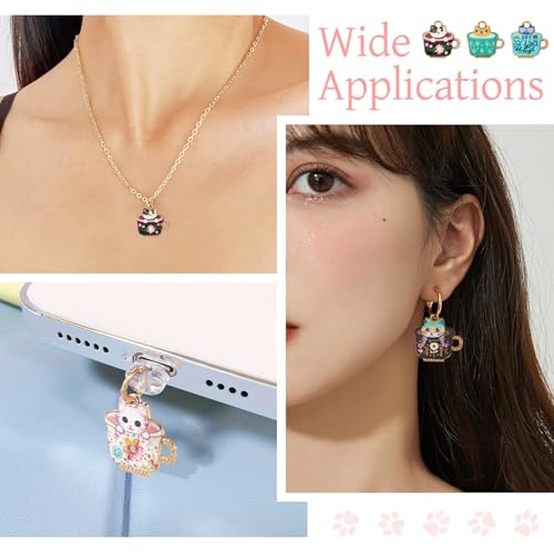 16 st Cat Emaill Bedels voor sieraden het maken van kitten met koffie Cup bengelen Bedels huisdier dierlijke Legering Hangers Bulk voor ketting vrouwen armband oorbellen ambachtelijk DIY, metalen Emaill, Geen edelsteen 3