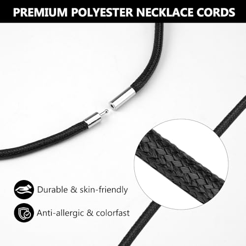 7Pcs Gevlochten lederen ketting voor vrouwen en mannen, 1.5/3mm Heren ketting op zwart Waxed Touw, 40-80cm Zwarte lederen ketting / / armband met sluiting, lederen ketting voor mannen dames hanger, Polyester, Nee 3