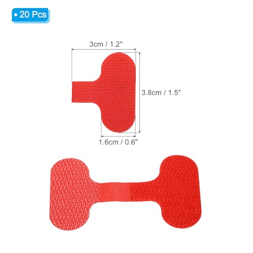 Kabeletiketten 0.6 x 1.5 inch, 20 Pack Writable Cord Labels, Zelfklevende Haak en Loop Wire Labels voor Elektronica Computers, Kabelbeheer en Identificatie, Rood