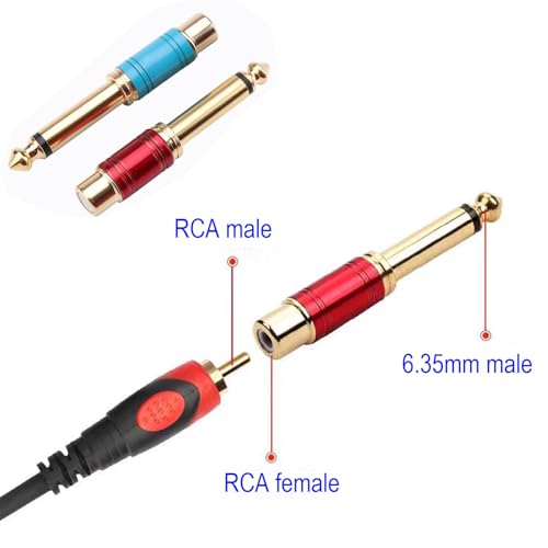 2 st. 6.35mm Plug Mono TS to RCA Tulip Plug Interconnect Audio Adapter, Cinch to 6.35mm Audio Adapter, Female RCA Jack to 6.35mm 1/4 Inch Mono Mannelijke plug 3