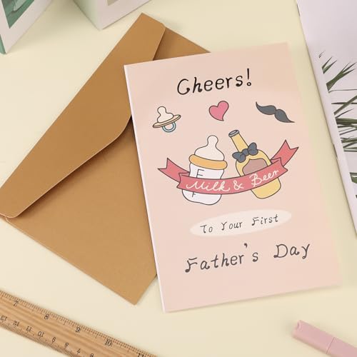 Eerste Vader's Dagkaart, Papieren Groetkaart voor Nieuwe Vader met Envelop Grappige Vaderdag Cadeaubonnen voor Zoon en Zoon in de Wet (Stijl 1) 3