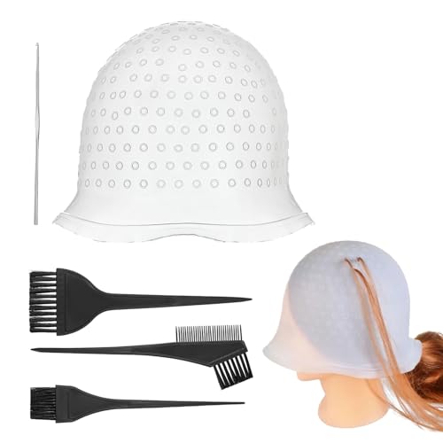 7 Stuks Siliconen Highlight Caps Siliconen haardop set Herbruikbare kap met gaten Haardop markeren met tasjes en naald voor haar Salon thuis Haarverf Accessoires