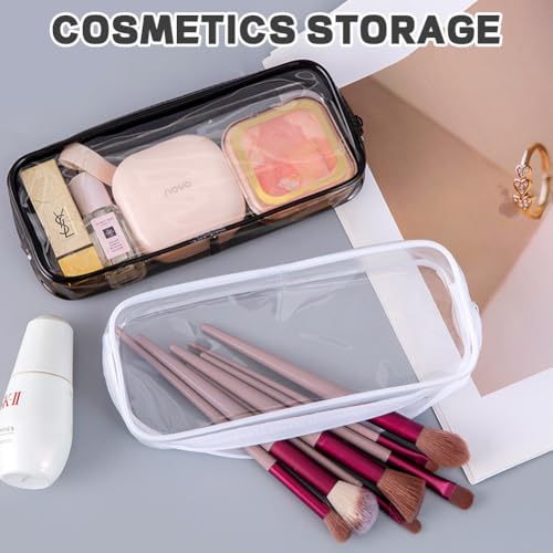 3 stuks Duidelijke Pencil Case Large Pen Bag, Transparante Cosmetic Make-up Tassen, PVC Pencil Case Stationery Pouch, Leuke hart Daisy Zonnebloem patroon zakken, voor vrouwen en meisjes, 2 stuks zwart + wit 4