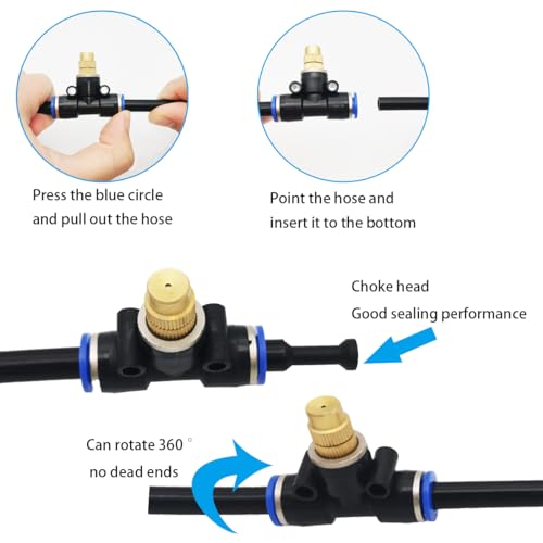 Messing mister, Dujelixa 7Pcs Quick Connector Verstelbare Atomizing Nozzle Connect 8mm Quick Intubation Tube +3pcs Blokkeerkop voor Patio, Tuin, Lawn, Greenhouse 3