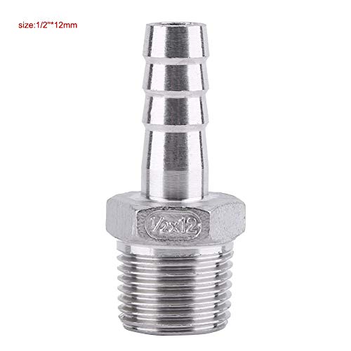 SS304 Man Thread Tube passen Barb slang staart Connector roestvrij staal BSP (1/2" x 12mm)
