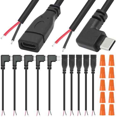 Rechterhoek USB C Man tot 2 Pin Open End Kabel met USB-C Bus te Open End 2-Pin Kabel en Kabel End Caps (10 Pack)