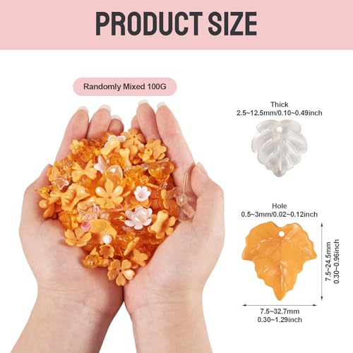 100g Diverse Acryl kralen Bloem kralen Caps Bowknot vlinder Floral Leaf Esthetic Craft Kralen Bulk voor armband sieraden maken, donker oranje & White 3