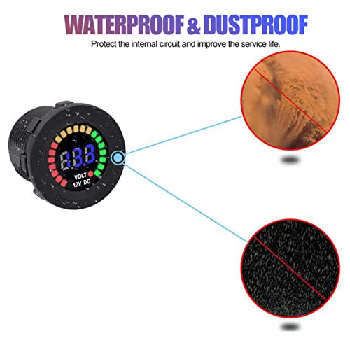 Spanningsmeter, 12V Motorfiets LED Digitale Voltmeter, ronde Voltmeter voor Boot Marine Voertuig Motorfiets Vrachtwagen ATV UTV Auto 5