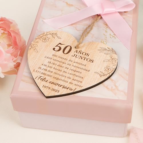 Cadeau houten bord voor 50e verjaardag gouden bruiloft met envelop bordje letters 50 Años Spaans 4