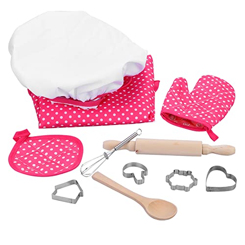 Kookset voor kinderen doe-het-zelvers bakpak speelgoed set doen alsof speelkleding apron handschoenen hoed fornuis, roze, 24*21cm, roze 3