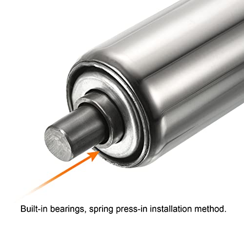 Transportroller 1,5" Diameter 8" Lengte, 2 Pack Roestvrij staal Zwaartekracht Transmissie Vervanging Part Gegalvaniseerd Einde, Silver 4