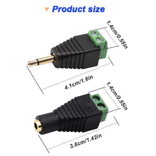 3,5 mm schroefklem verguld, 1/8" TS mono stekker tot 2-pins schroefklem met 1/8" TS mono stopcontact op 2-pins schroefklem, Balun soldeervrije converter met schroevendraaier 3