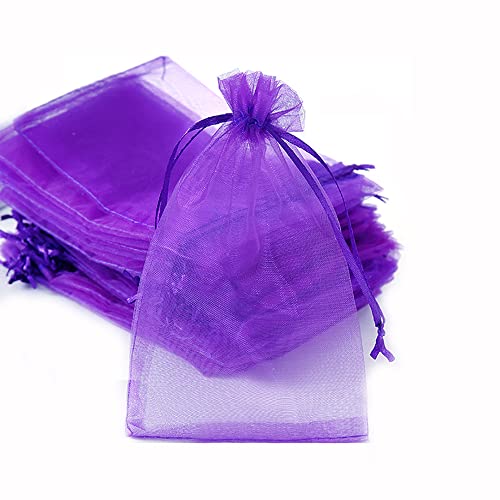 50st organza tassen voor het vullen, organza tassen, cadeautassen, trekkoord zakjes, organza tassen voor festival, feest, bruiloft, snoep tassen, juwelen tassen, lavendel, geschenk tassen, 7 x 9 cm, paars