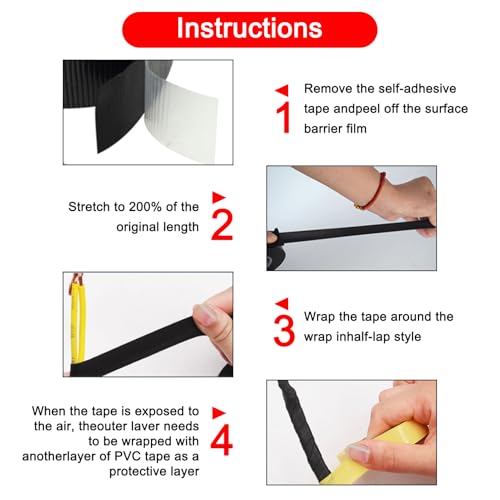 Verpakking van 2 Zelfverzegelende kleefband 5 m x 23 mm x 0,8 mm Zelfdichtende Tape Isolatie Tape Zwarte Afdichting Tape Zelfklevend Waterdicht voor slangen, Nood Reparatie Kabel Isolatie 5
