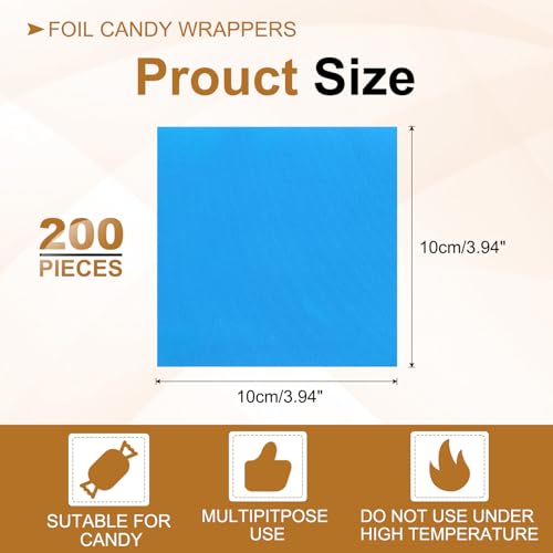 3.94 Inch Foil Candy Wrappers, 200 stuks Chocolade Wraping Paper voor Homemade Caramel DIY Sweets Decoratie Chocolade Cake Verpakking, Lichtblauw