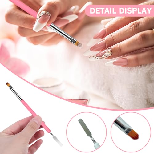 4 stuks Nagelborstel voor Gel Nails, Double Nail Penselen voor Gel Nails, Flat Manicure, Builder Nails, Kunstgereedschap Afgewerkt penseel Pusher, Schilder Pen voor DIY Gel Nails 3