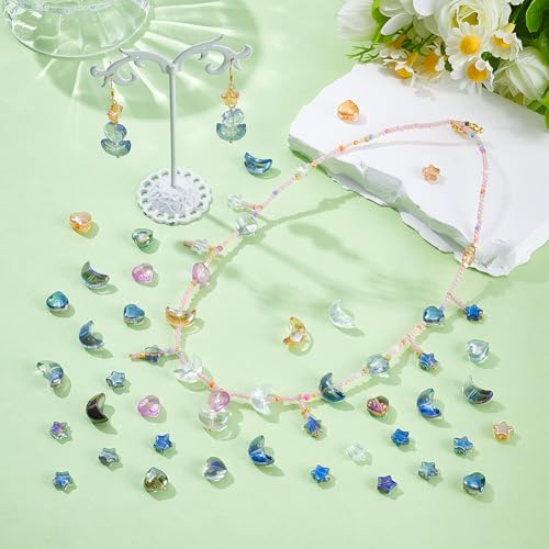 180st 18 Styles Galvaniseren Glazen kralen, Maan ster hart los kralen Spacer kralen Assortiment Supplies voor oorbellen armband ketting sleutelhangers sieraden DIY 4