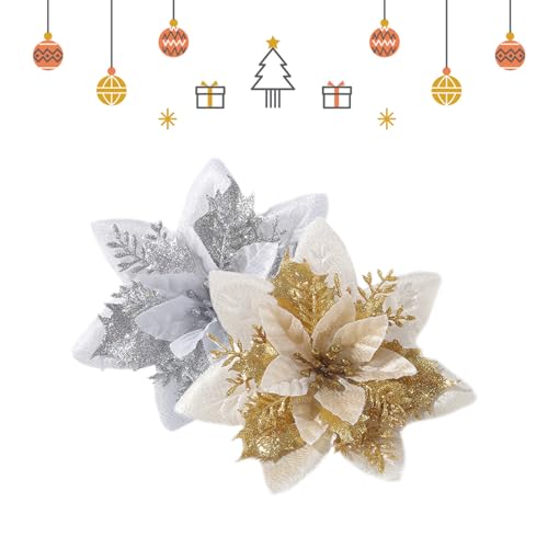 20 Stuks Kerstmis Glitter Kunstbloemen, Kerstmis Glitter Bloemen, Kerstboom versiering Bloemen, Geschikt voor het versieren van Kerstbomen, Kerstmis Decoratie Accessoires 3