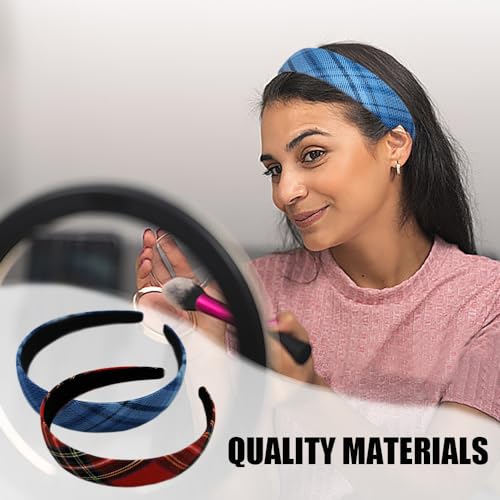 2 st Tartan Hoofdband Stof Hoofdband met Tartan Scrunchies Haar Vintage Alice Band Haar Plaid Elastische Gewatteerde Hoofdbanden Schotse Plaid Haar Band voor Vrouwen Meisjes (Red+ 4
