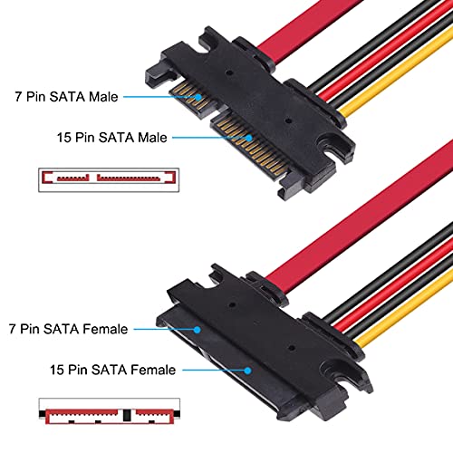 4 Pack 22 Pin (7+15) SATA Data and Power Combo Extension Cable, 22 Pin (7+15) Sata Man naar vrouw harde schijf kabel voor HDD SDD optische schijf 50cm 20-inch