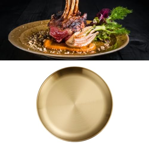 Goud Roestvrij stalen plaat, Gold Diner platen Goud Metaal Ronde Diner Platters Plateau Herbruikbare Camping platen Roestvrij Tray voor thuis keuken partij (L) 3