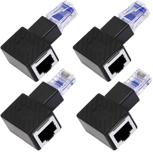 Ethernetadapters, 90 graden RJ45 Plug naar Bus Uitbreiding Cat6 LAN netwerkplug voor Printer, Computer, Laptop, Router, Linkerhoek + Rechterhoek, Pak van 4
