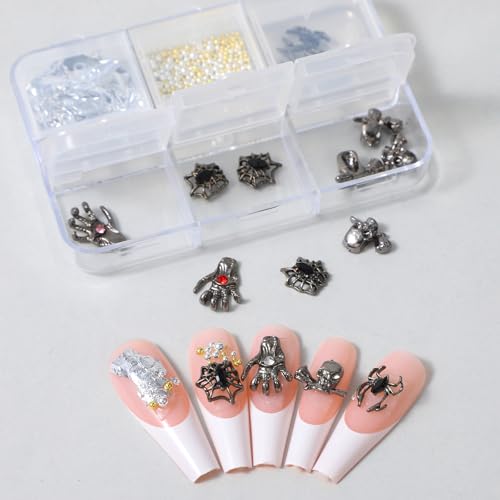 Halloween Nail Stickers, 3D Emgraphed Skeleton Design, Spider Nail Art voor vrouwen, Realistische Nail Decoratie voor kostuum en feest 3