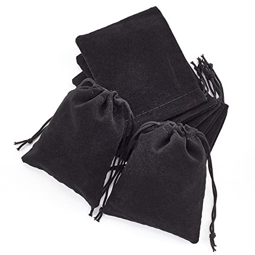 100Stuks koord Velvet bruiloft partij favor tassen sieraden pouch geschenk tassen voor Kerstmis Valentijnsdag sieraden cadeauverpakking, zwart, 8.5x7cm 5