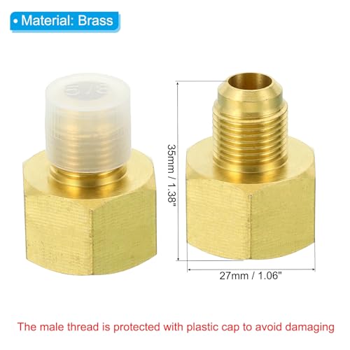 5/8 Inch Vrouwelijke Flare x 3/8 Inch Male Flare Connectors, 2Scs SAE 45 Degree Flare Brass Adapter Flare Pipe Fitting voor Air Gas Line Cooling HVAC