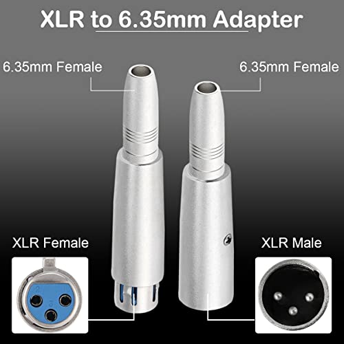 XLR 3 Pin Man tot 1/4" 6.35mm Vrouwelijke Adapter Socket Audio Connector TRS Jack, XLR Vrouw tot 6.35mm Vrouwelijke Microfoon Mixer Stereo Converter, Zilver, 4 stuks