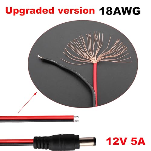 20st 18AWG DC 12V 5A 5.5x2.5mm Male DC Power Cable Pigtails, DC Power Jack Plug Adapter Holle Plug 5.5 2.5 Low Voltage Connector voor CCTV Security Camera