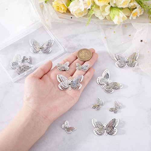 12 st 2 Styles Vlinders hangen Sun Catcher, Messing Links Connectoren met kristal Rhinestone Hangend raam Hanger voor raam bruiloft Tuin Decor sieraden maken, Platinum 3