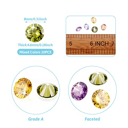 10st 8mm Facet Cubic Zirconia Rhinestone Diamond Shape Grade A Rhinestone Cabochons Crystal Diamond Kralen voor Nail Art Craft sieraden maken, Willekeurige gemengde kleur 3