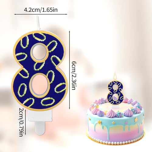Blauwe Hedgehog Verjaardag Kaars, Blauw en Gouden Ringen Nummer Kaars Hedgehog Thema Cake Topper voor Baby Douche Verjaardag Verzamelingen (Nummer 8)