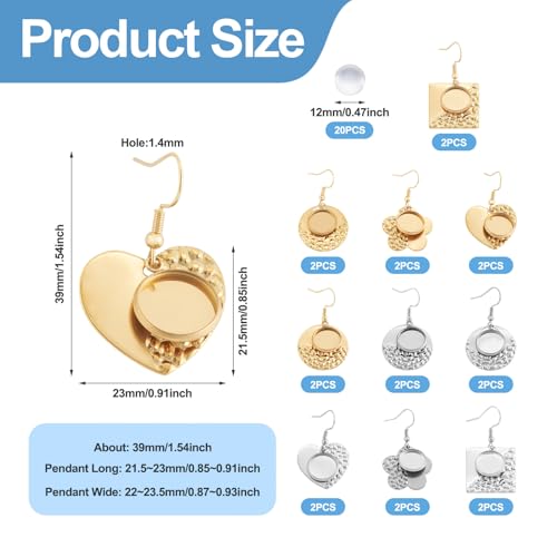 20 Sets Roestvrij Stalen oorbel Bezel Ronde Vierkante Hart Omlijsting Trays 12mm Glasheldere Cabochons voor oorbellen ambachtelijke sieraden maken DIY vrouwen accessoire decoratie 5